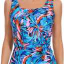 BIMEI Women's One-Piece Underwire Mastectomy Swimsuit Pocketed Swimwear Tummy Control High Neck Skirt 2408 (14, Blue)