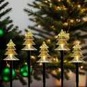 Christmas Solar Pathway Lights Outdoor, Waterproof Christmas Tree Garden Lights with 2-Lighting Modes, Set-of-5 Walkway Solar LED Lights for Yard Lawn Patio Landscape Wedding Decorations(Warm White)