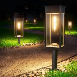 BITPOTT Solar Lights Outdoor, Bright Solar Pathway Lights Waterproof IP65, 4 Pack Warm Color Solar Path Lights for Yard, Landscape, Lawn, Patio, Walkway, Driveway, Garden Decoration