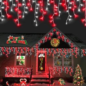 YEGUO 66ft 800 LED Red and White Icicle Lights Outdoor Waterproof, 160 Drops Icicle String Lights Connectable, 8 Modes Icicle Christmas Lights with Memory Timer