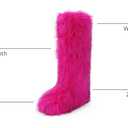 Wnshonzy Fur Boots for Women Knee High Tall Long Furry Fuzzy Pink Y2k Fluffy Platform Flat Mini Boot Snow Winter Round Toe Comfortable Mid-Calf Short Ankle Classic Warm Outdoor 2025 (Pink, M) Size:37