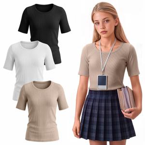 Mumucove 3 Pack Girls Ribbed T-Shirts, 3-Color, 7-8 Years