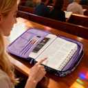 Bible Cover for Women, Large Vegan Leather Bible Case with Shoulder Strap, Mothers Day Christian Gifts for Mom & Wife, Planner Case (Purple)