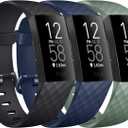 PACK 3 Silicone Bands for Fitbit Charge 4 / Fitbit Charge 3 / Charge 3 SE Replacement Bands for Women Men Small Large (Black,Abyss Blue,Cactus, Small: for 5.5"-7.1" Wrists)