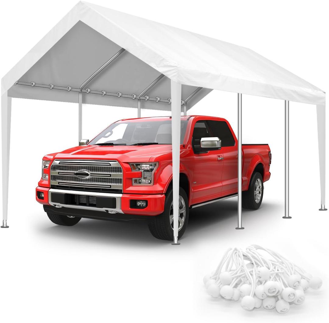 10x20FT Carport Canopy Replacement Cover Heavy Duty Waterproof & UV Protected, All Weather Car Shade Canopy with Ball Bungees (White, 10'x20', Frame is not Included)