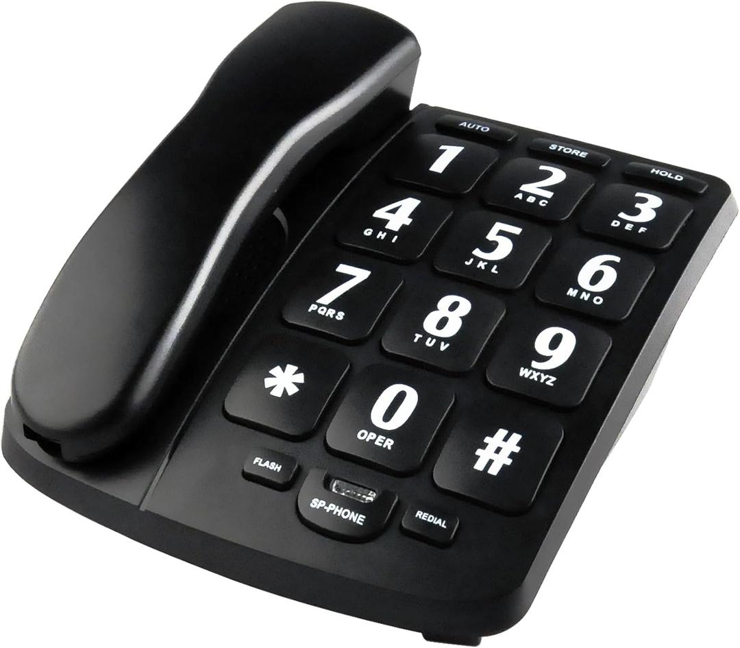 Big Button Phone for Elderly, KerLiTar Enhanced Version Senior Phones for Hard of Hearing Home Corded Phone Landline Telephone with Speakerphone Amplified Telephone for Hearing Impaired Aid(Black) (Black)