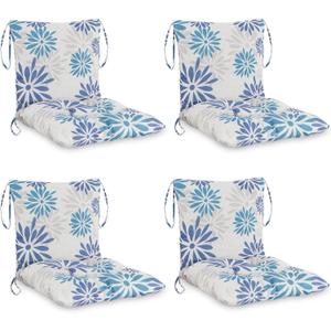 Barydat 4 Pcs Outdoor Patio Chair Cushions with Back, 21.7 x 43.3 Inch Decorative Dining Back Cushions with Tie Buffalo Plaid Indoor Outdoor for Patio Furniture(Blue and White,Plantain Leaf)
