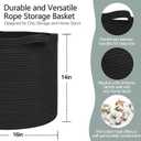 MEGASKET Large Black Storage Basket, 16" x 14" Cotton Rope Baskets for Storage, Blanket Storage Living Room, Big Woven Laundry Basket, Dog Kids Toy Box Organizer, Round Floor Shoe Towel Bin
