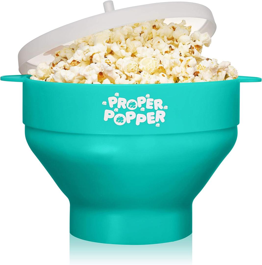 The Original Proper Popper Microwave Popcorn Popper, Silicone Popcorn Maker, Collapsible Bowl BPA Free & Dishwasher Safe - (Aqua)