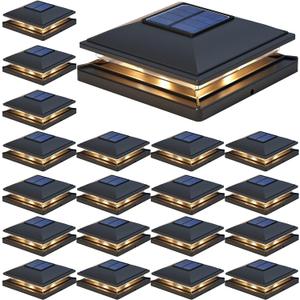 APONUO Solar Post Cap Lights - 20 Pack Outdoor Waterproof for 4x4, 5x5, 6x6 Posts, 2 Modes Warm/Cool Light, Solar Powered Fence/Deck/Patio Decor, Black