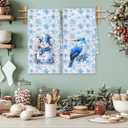 Chicimln Blue Winter Christmas Kitchen Towels, Christmas Snowman Bird Decorative Hand Towels for Bathroom, Winter Snowflake Xmas Dish Tea Towel Drying Cloth for Kitchen Decor, 16x24 Inch Set of 2