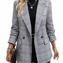 Mina Self Women's 2026 Plaid Houndstooth Blazer - Lightweight Fully Lined Button Casual Daily Office Work Jacket with Pockets, XL