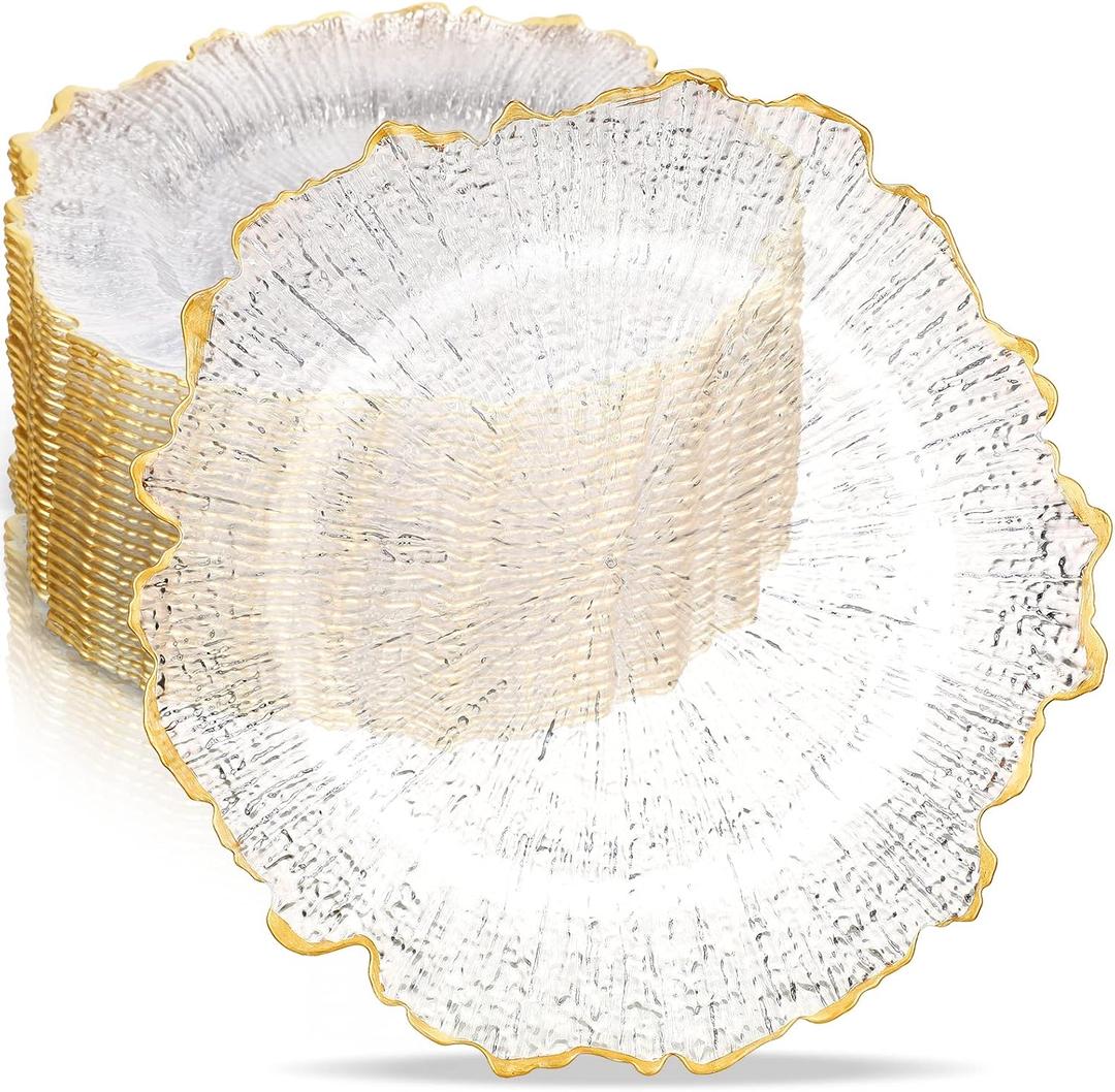 25 Pack 13 Inch Charger Plates Bulk Plastic Charger Plates Round Decorative Plates for Home Kitchen Holiday Wedding Party Catering Event Dinner Tabletop Decoration(Gold)