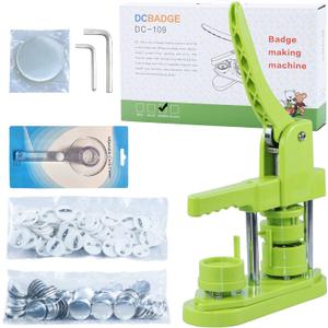 Button Maker Machine 32mm (1.25 in) for DIY Gift,Installation-Free Pin Maker Machine,Button Press Machine with Free 500pcs Button Parts & 100pcs Pictures &Adjustable Circle Cutter(Green)