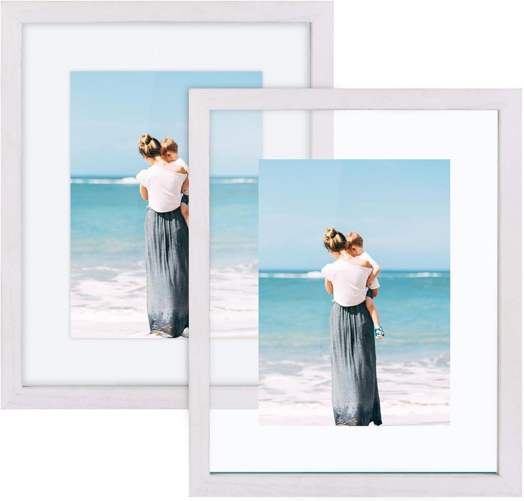 DLQuarts 8x10 Floating Photo Picture Frame, Floating Display for 6x8, 5x7, 3.5x5 or Full Display 8x10 Photos, Solid Wood, 2 Pack, Chalk White