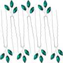 PAGOW 7 Pcs Emerald Green Rhinestone Hair Pin, Bobby Hair Pins For Brides, Crystal Rhinestone Wedding Hair Piece For Bridesmaids, Vintage Hair Accessories for Women (3.5 x 0.98 inch)