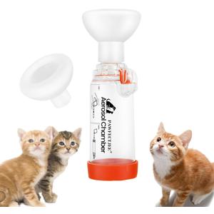 Upgraded Cat Inhaler Spacer with 2 Size Masks - Aerosol Chamber for Cats' Breathing & Medication Delivery (Orange)