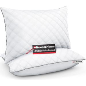 MÜELLERHOME Hotel Collection Pillows for Side Sleepers, Back Stomach Sleepers, European Made, Cooling Gel Pillows Queen Size Set of 2