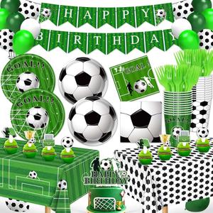 Soccer Party Decorations, Soccer Birthday Party Supplies-Serves ballons forks cups and balloons