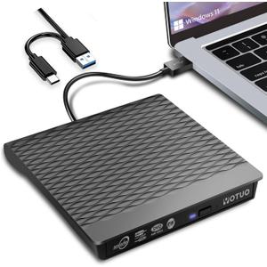 External DVD Drive, Portable USB 3.0 CD +/-RW Drive DVD Player for ROM Rewriter Burner for Laptop Desktop, Compatible with Windows 7/8/10/11 Mac MacBook Pro/Air (SY-IDD023-02)