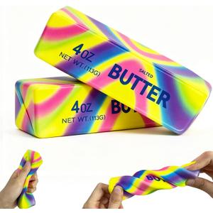 2PCS Butter Squishy Stress Toy, Realistic Butter Stick Fidget, Slow Rising Soft Squeeze Toy for Adults Stress Relief & Anxiety Relief, Sensory Desk Toy & Gift for Office Home (Dazzling Colors)