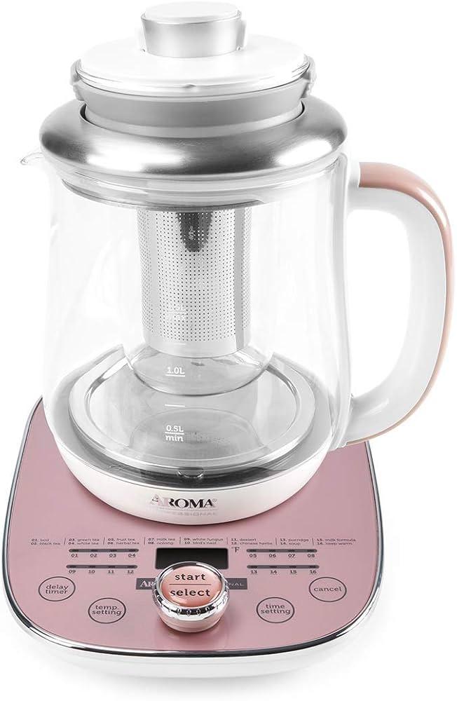 Aroma Professional AWK-701 16-in-1 Nutri-Water, Green, Fruit, Flower Tea, Coffee, Multi-Use Kettle, Delay Timer, 1.5L, Pink