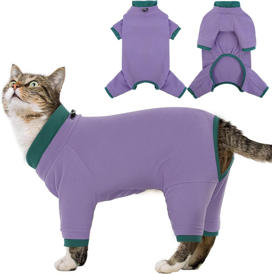 Sticky Cat Clothes Stretchy, Sphynx Hairless Sweater & Pajamas for Cats only, Soft Cat Onesie for Cats After Surgery Female Male & Hair Loss Prevention, Purple L