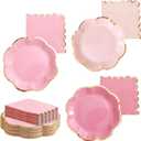 Winoo Design 48PCS Pink Plates and Napkins Disposable - 24 PK - Pink Floral Paper Plates for Tea Party Baby Shower Bridal Shower Birthday Wedding