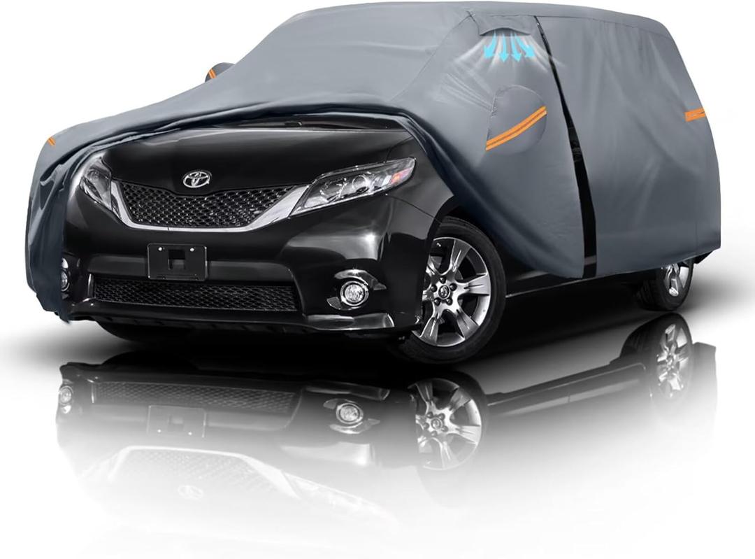 Minivan Car Cover for Toyota Sienna 100% Waterproof All Weather, Heavy Duty Outdoor Full Exterior Covers Rain Sun Wind UV Protection.