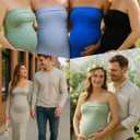 SUNNYBUY Baby Shower Maternity Tube Dress Short Cardigan Bodycon Ribbed Maxi Dress Casual 2 Piece Pregnancy Outfit Set M