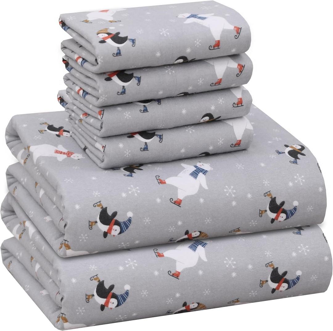 RUVANTI Flannel Sheets Queen Size 6 Pcs - 100% Cotton Double Brushed Bed Sheets, Deep Pockets 16 Inches Queen Sheet Set, All Seasons Breathable, Extra Soft & Comfy, Skate Club