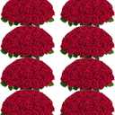 200 Pcs Red Roses Artificial Flowers, Real Touch Velvet Roses Bouquet Fake Flowers Bulk, Artificial Roses with Long Stems for Birthday Gift Women Mom DIY Bridal Wedding Centerpiece Decorations