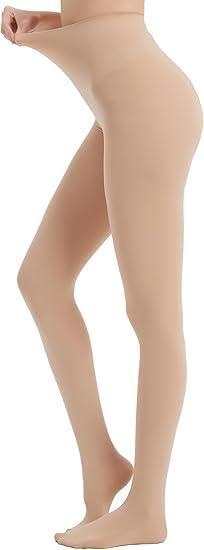 Women's 80D Opaque Black Tights High Waist Control Top Pantyhose Soft Microfiber Footed Stockings (Natural), S-M