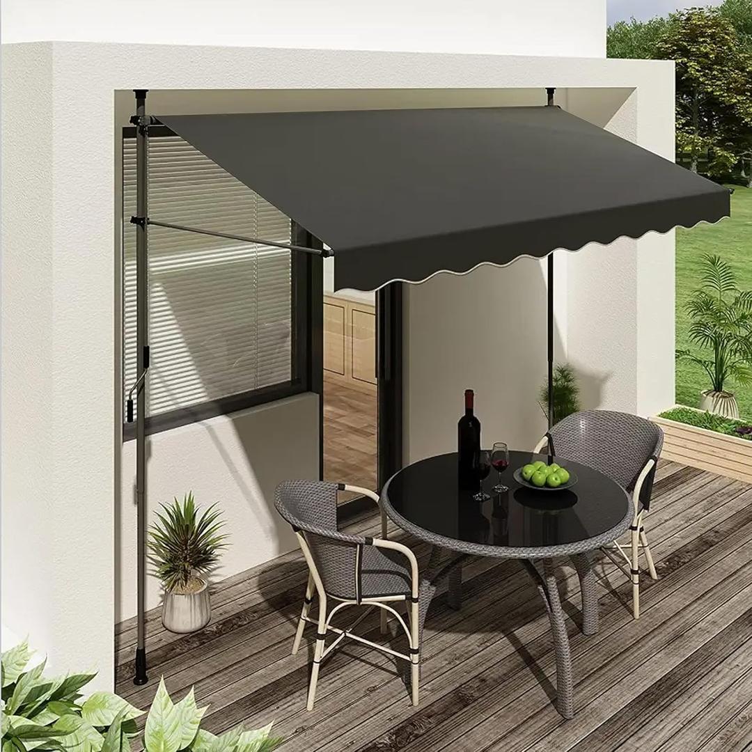 Manual Retractable Awning, 78" x 47" Outdoor Retractable Patio Awning Sunshade Shelter, Adjustable Patio Door Window Awning Canopy with Sun Shade Curtain for Backyard (Dark Gray)