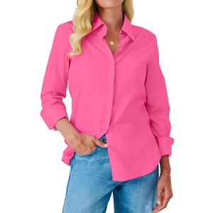Button Down Shirts for Women Dress Shirt Long Sleeve Wrinkle Free Collared Blouse Work Business Office Solid Tops (M)