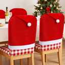 Christmas Chair Covers Set of 4, Santa Claus Hat Slipcover Chair Back Covers for Christmas Kitchen Decorations Indoor Xmas Holiday Festival Party Dining Room Bar Counter Table Decor