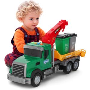 Truck Toy for Kids, 13.7 Inch Garbage Truck Toy with Mini Cans, Sounds & Light, Push Vehicles Toy Gift for Boys Girls 3 4 5 6 7 8 Year