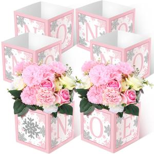 6 Pcs Winter Onederland Snowflake 1st Birthday Decorations Girl Boy Baby Shower Centerpiece One Flower Boxes for 1st First Birthday Decorations Baby Block Centerpieces for Tables