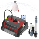 Robotic Pool Vacuum Cleaner, Wall-Climbing, 56ft Cord, Red 360° Kink-Free patented tech, 150W strong suction, top large filter, built-in underwater fountain & rocket toy launcher, Red
