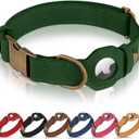 AirTag Dog Collar - Genuine Leather Dog Collar with Apple AirTag Holder and Metal Buckle - Smart GPS Tracking Pet Collars (Dark Green, M, 14"-18" Neck Fit)