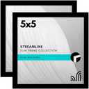 Americanflat 5x5 Picture Frame with Shatter-Resistant Glass - Set of 2 - Streamline Collection - Thin Border Square Frame for Tabletop and Wall - Hanging Hardware and Easel Stand Included - Black