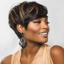 MOONSHOW Short Wigs for Black Women Auburn Brown Pixie Cut Wig Short Pixie Cut Wigs for Women Synthetic Brown Short Pixie Wig for Old Women