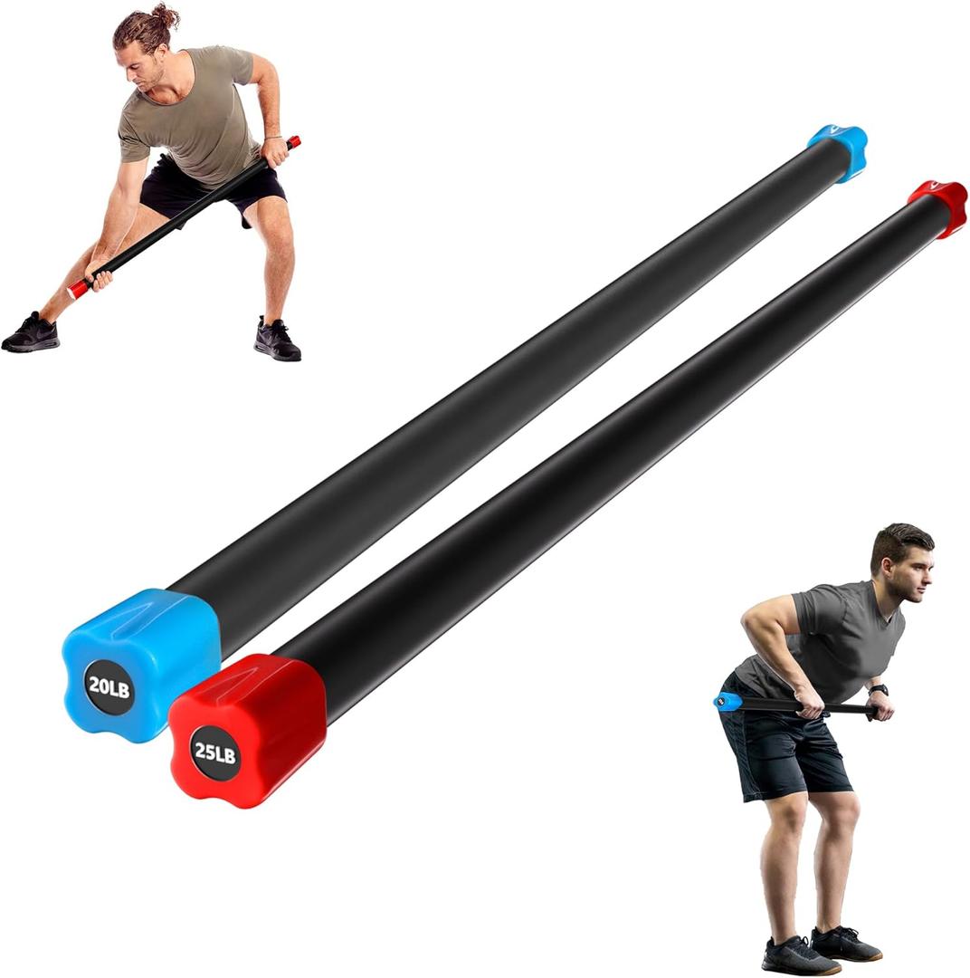 Fitvids Total Body Workout Weighted Bar with Solid Steel Core and Padded Foam Surface, 45 LB