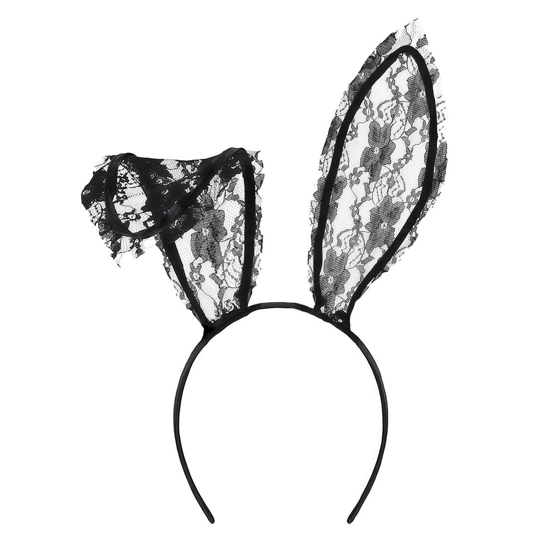 Rabbit Ears Headband Hallowmas Headbands Hair Accessories for Women Exquisite Lace Animal Ears Makeup Cosplay Party Supplies 1Pcs