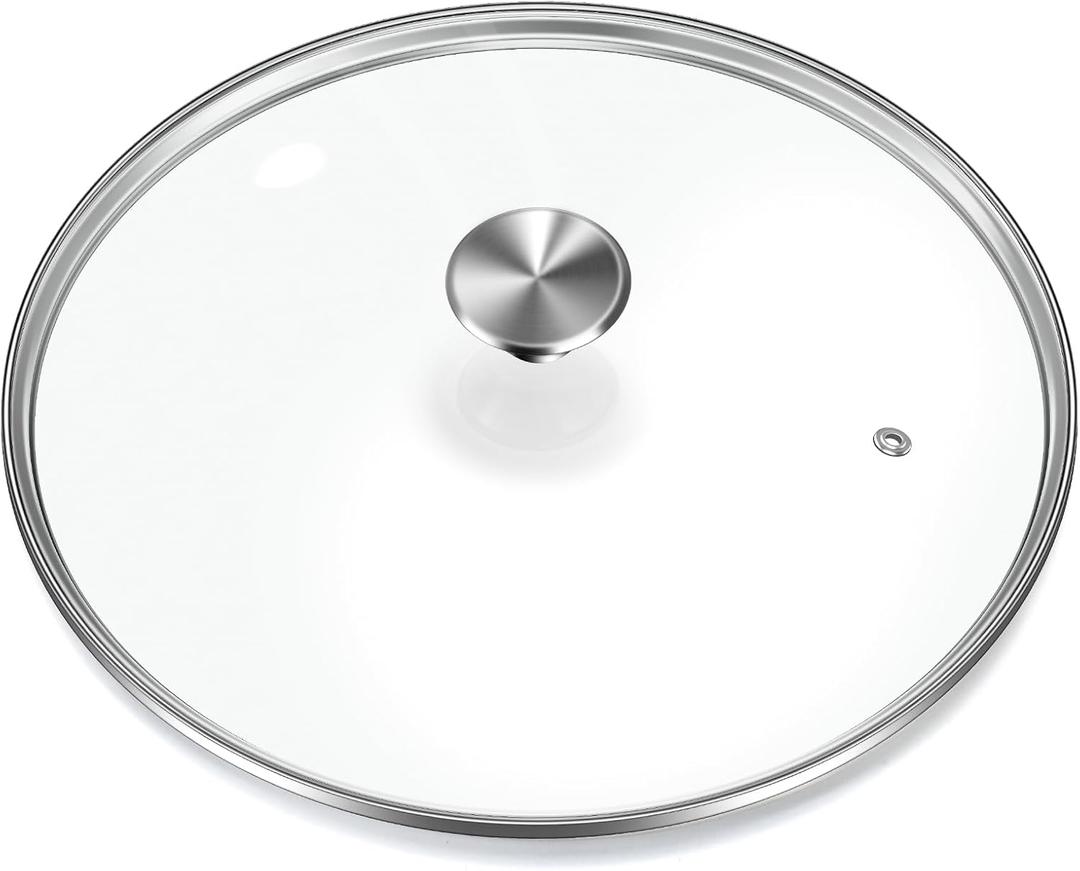 13" Glass Lid - Versatile Round Tempered Glass Replacement for 13 inch Frying Pans, Pots, Skillets, Dutch Ovens - Dishwasher Safe and Oven Safe up to 400- Stainless Steel Knob (Silvery)