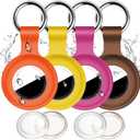 4 Pack Compatible with Apple Airtag Holder with Keychain,IPX8 Waterproof GPS Cover for Air-Tags Shockproof [Anti-Scratch] Item Finders Case for Pets,Kids,Luggage-Yellow+Brown+Orange+Rosered
