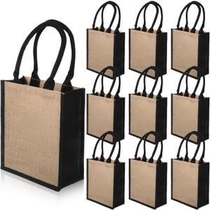 Saintrygo 10 Pcs Burlap Tote Bags Burlap Gift Tote with Handles Reusable Beach Bridesmaid Welcome Bags for DIY Wedding Shopping Pool Party Favor, 11.1''x 9.5''x 4.2''(Brown)