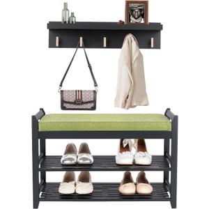 Shoe Rack for Front Door Entrance, 28 Entryway Bench with Coat Rack, Hall Tree Shoe Bench with Storage for Entry, Hallway, Bedroom, Living Room (Black)