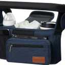 Momcozy Universal Stroller Organizer with Insulated Cup Holder Detachable Phone Bag & Shoulder Strap, Fits for Stroller like Uppababy, Baby Jogger, Britax, BOB, Umbrella and Pet Stroller Blue