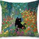 Fuasei Floral Black Cat Pillow Covers 18x18, Cats Lovers Lady Gifts, Cat Mom Grandma Gifts, Cats in Colorful Wildflower Decorative Pillow Covers for Home Bedroom Living Room Office Decor